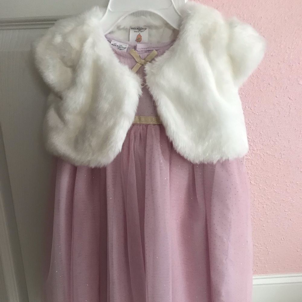 Pink dress with fur vest